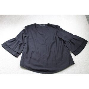 MEROKEETY Blouse Womens‎ M Black Ruffle Bell Sleeve Top V Neck Witchy WhimsiGoth